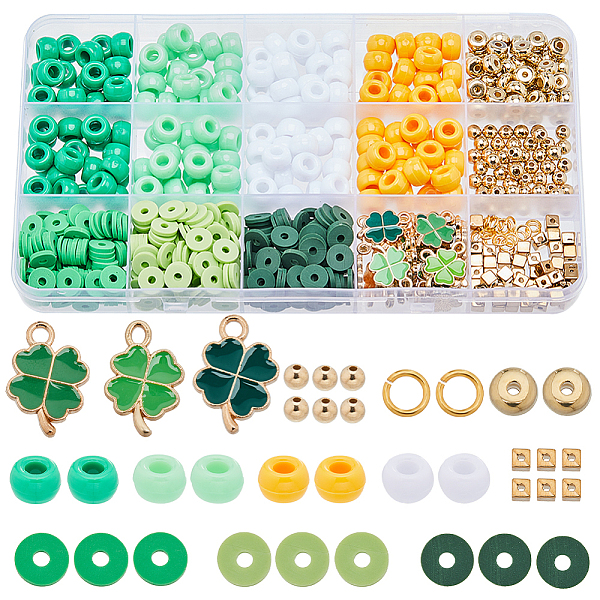 

PandaHall SUNNYCLUE 961Pcs St Patrick's Day Charms 8mm Pony Beads Round Opaque Polymer Clay Heishi Flat Disc Beads Enamel Four Leaf Clover..., Multicolor