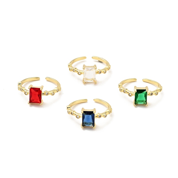 

PandaHall Cubic Zirconia Rectangle Open Cuff Ring, Real 18K Gold Plated Brass Jewelry for Women, Cadmium Free & Nickel Free & Lead Free..., Multicolor
