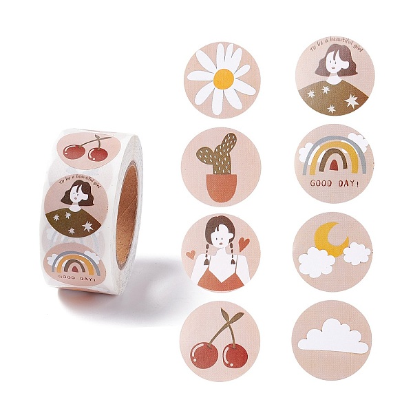 

PandaHall Cartoon Paper Stickers, Self Adhesive Roll Sticker Labels, for Envelopes, Bubble Mailers and Bags, Flat Round with Abstract...