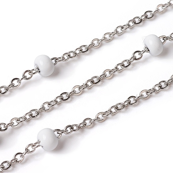 

PandaHall 304 Stainless Steel Cable Chains, Satellite Chains, with Enamel, Soldered, with Spool, Flat Oval, White, 2.4x2x0.4mm, Beads: 4mm...