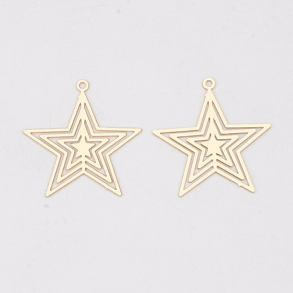 

PandaHall Brass Pendants, Etched Metal Embellishments, Long-Lasting Plated, Star, Light Gold, 22.5x21.5x0.3mm, Hole: 1.2mm Brass Star