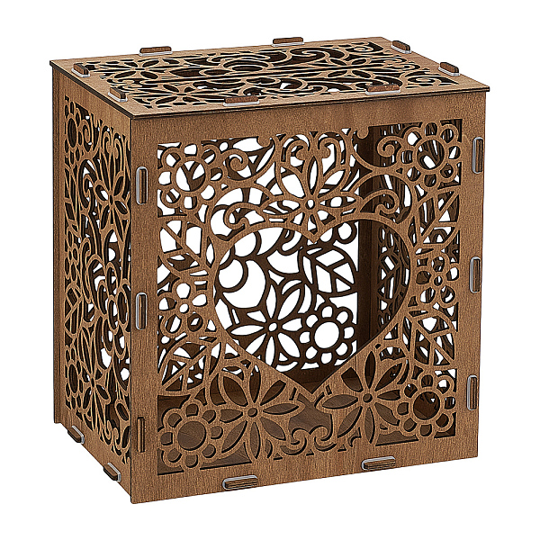 Boîtes de rangement en bois creux pour cartes de mariage en forme de cœur et de fleur