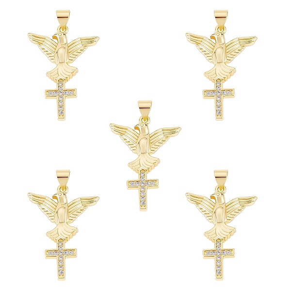 

PandaHall 5Pcs Brass Micro Pave Clear Cubic Zirconia Pendants, Nickel Free, Eagle with Cross, Real 18K Gold Plated, 29.5x21x3mm, Hole: 3x5mm...