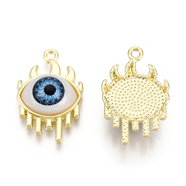 

PandaHall Rack Plating Alloy Enamel Pendants, Cadmium Free & Nickel Free & Lead Free, Weeping Evil Eye Charms, Light Gold, 26.5x17x7mm, Hole..., White