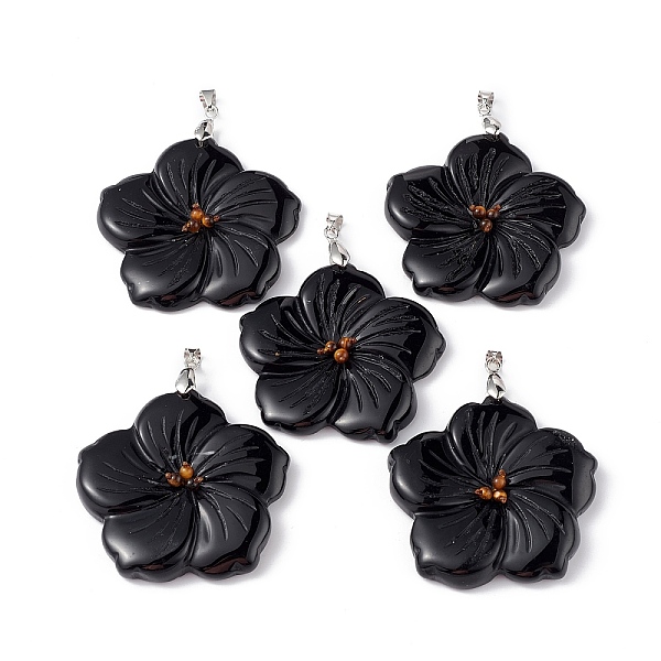 

PandaHall Natural Black Onyx(Dyed & Heated) Big Pendants, Peach Blossom Charms, with Platinum Plated Alloy Snap on Bails, 57x48x9mm, Hole...