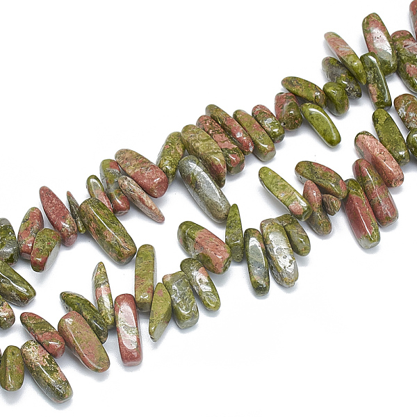 

PandaHall Natural Unakite Beads Strands, Chip, 10~30x5~10x3~9mm, Hole: 1mm, about 65~85pcs/strand, 14.9 inch Unakite Chip