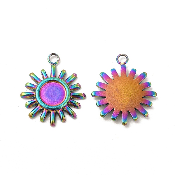 

PandaHall Ion Plating(IP) 304 Stainless Steel Pendant Cabochon Settings, Sun, Rainbow Color, Tray: 6mm, 18.5x15.5x2mm, Hole: 1.8mm 304...