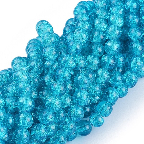 

PandaHall Crackle Glass Beads Strands, Round, Dark Turquoise, 8mm, Hole: 1.3~1.6mm, about 100pcs/strand, 31.4 inch Glass Round Cyan