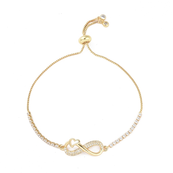 

PandaHall Infinity with Heart Brass Micro Pave Clear Cubic Zirconia Link Bracelets, Box Chains Slider Bracelets, Golden for Women, 6-1/4...