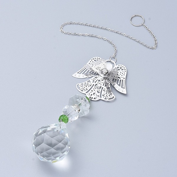 

PandaHall Crystal Ball Chandelier Prism Ornaments Hanging Suncatcher, with Iron Cable Chains, Glass Beads, Glass Rhinestone and Brass..., Green