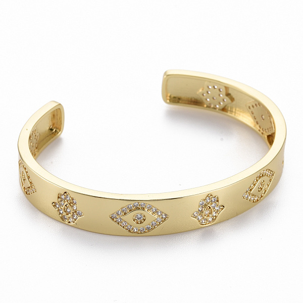 

PandaHall Brass Micro Pave Cubic Zirconia Cuff Bangles, Nickel Free, Real 16K Gold Plated, 3/8 inch(0.95cm), Inner Diameter: 1-7/8..., Clear