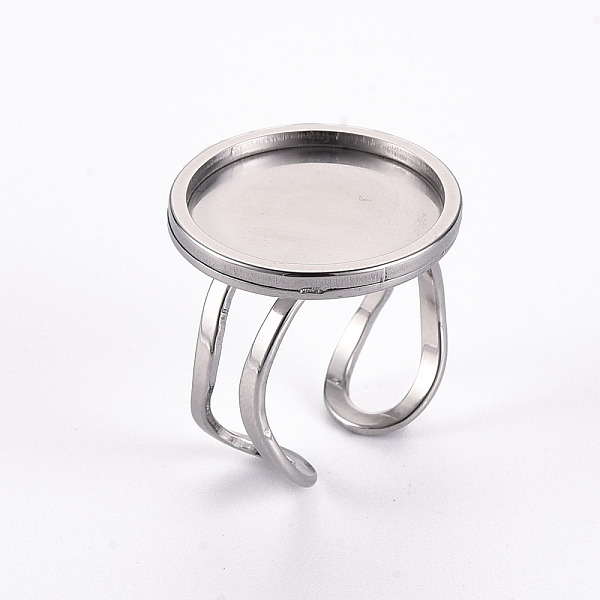 

PandaHall 201 Stainless Steel Cuff Pad Ring Settings, Laser Cut, Stainless Steel Color, Tray: 18mm, US Size 7 1/4(17.5)~US Size 8(18mm) 201...