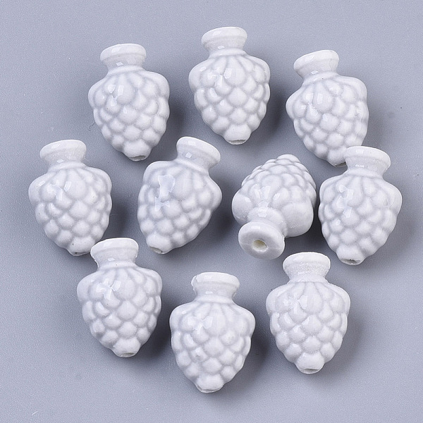 

PandaHall Handmade Porcelain Beads, Bright Glazed Porcelain Style, Pine Cone, Gainsboro, 19x14x12mm, Hole: 2mm Porcelain Food Gray