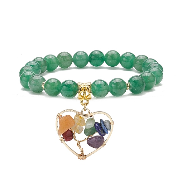 

PandaHall Natural Green Aventurine Stretch Bracelet, Yoga Chakra Mixed Gemstone Chips Heart with Tree Charms Bracelet for Women, Inner...