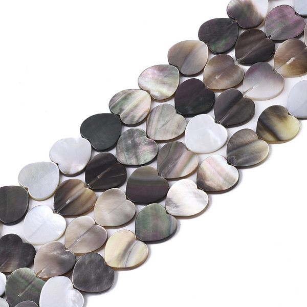 

PandaHall Natural Black Lip Shell Bead Strands, Heart, 10x10x1.5mm, Hole: 0.8mm, about 42pcs/strand, 15.75 inch(40cm) Black Lip Shell Heart