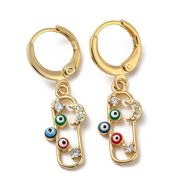 

PandaHall Real 18K Gold Plated Brass Dangle Leverback Earrings, with Enamel and Cubic Zirconia, Evil Eye & Moon, Colorful, 31.5x9mm Cubic...