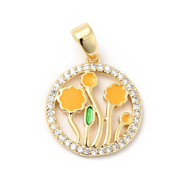 

PandaHall Brass Micro Pave Clear Cubic Zirconia Pendants, with Enamel, Flat Round with Tulip, Dark Orange, 16x14.5x2mm, Hole: 4.5x4mm...
