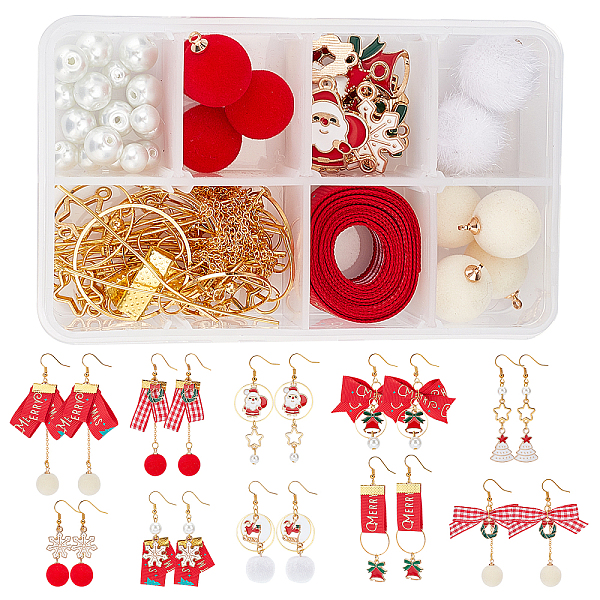 PandaHall SUNNYCLUE 141Pieces DIY Christmas Themed Earring Making Kits, Including Alloy & Brass Pendants, Polyester Ribbons, Zinc Alloy...