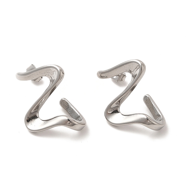 PandaHall 304 Stainless Steel Twist Wave Stud Earrings for Women, Stainless Steel Color, 26x20x12mm, Pin: 0.7mm 304 Stainless Steel Twist