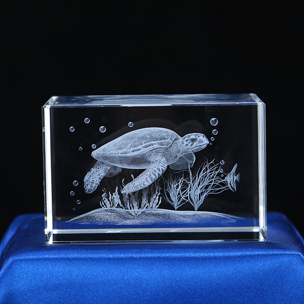 PandaHall 3D Laser Engraving Animal Glass Figurine, for Home Office Desktop Ornaments, Cuboid, Tortoise, 39.5x39.5x59.5mm Glass Tortoise...