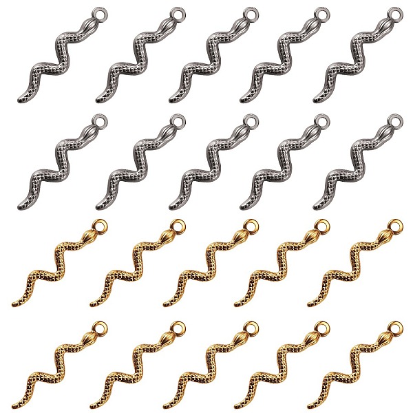 

PandaHall 20pcs 2 style 304 Stainless Steel Pendants, Snake, Golden & Stainless Steel Color, 28x6~6.5x1.5mm, Hole: 2mm, 10pcs/style 304...
