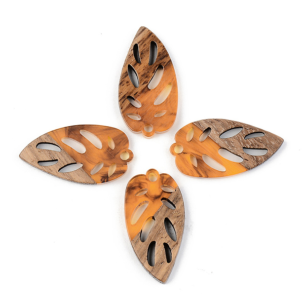 

PandaHall Resin & Walnut Wood Pendants, Leaf, Orange, 28x15x3mm, Hole: 2mm Resin+Wood Leaf Orange
