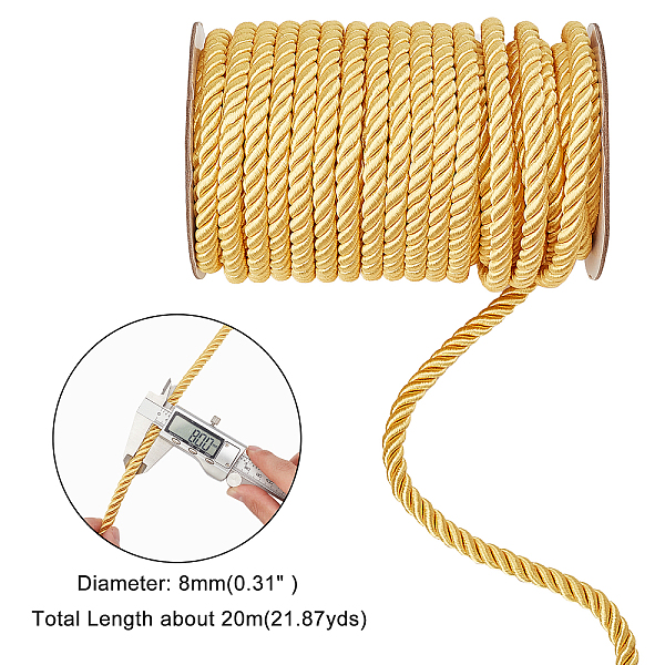 Pandahall 8mm 20 Yards Twisted Cord Trim Gold Dekorative Seil Für Vorhang Raffhalter