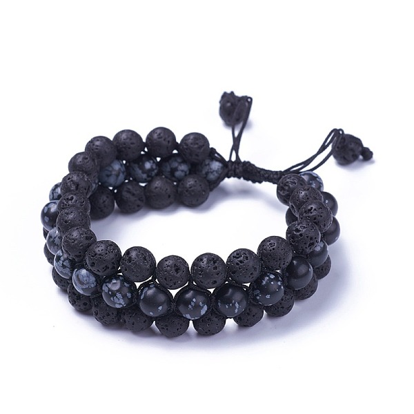 

PandaHall Adjustable Natural Snowflake Obsidian Braided Bead Bracelets, with Natural Lava Rock Beads and Nylon Cord, 2-3/8 inch~3 inch...