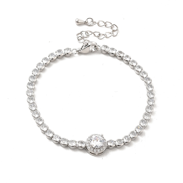 

PandaHall Clear Cubic Zirconia Flat Round Link Bracelet with Tennis Chains, Brass Jewelry for Women, Platinum, 6-1/2 inch(16.5cm) Cubic...
