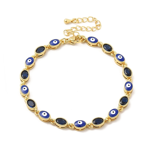 

PandaHall Enamel Evil Eye & Glass Oval Link Chain Bracelet, Golden Brass Jewelry for Women, Medium Blue, 7-1/4 inch(18.3cm) Glass