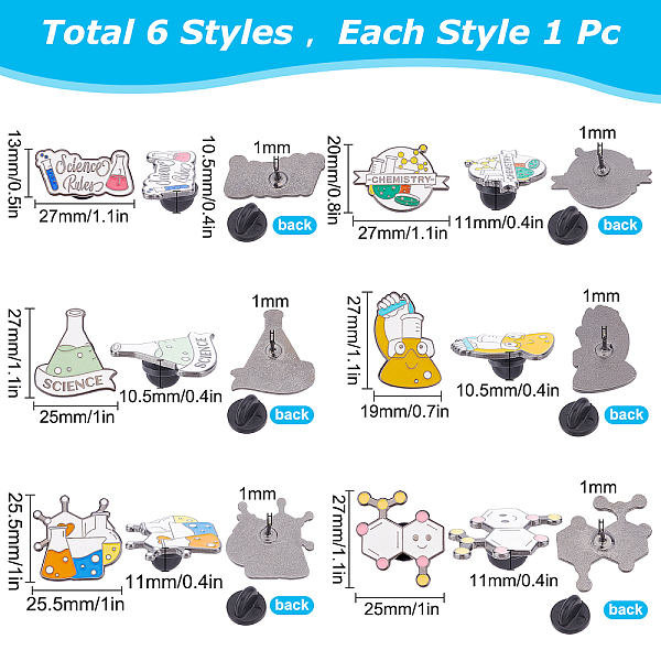 

PandaHall SUNNYCLUE 1 Box 6Pcs 6 Style Lab Pins for Badge Enamel Pin Brooches Laboratory Equipment Flask Lapel Badge Pins Cute Brooches for..., Multicolor