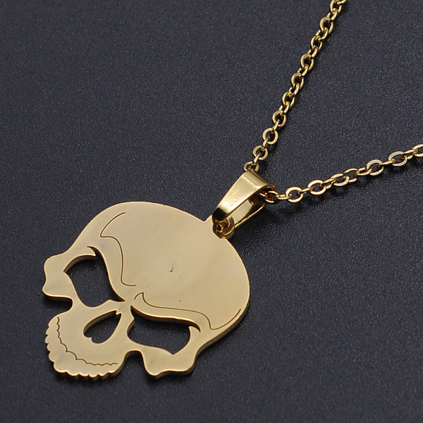 

PandaHall 201 Stainless Steel Pendants Necklaces, with Cable Chains and Lobster Claw Clasps, Skull, Golden, 17.71 inch(45cm), 1.5mm 201...