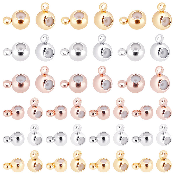 

PandaHall 72pcs Barrel Brass Hanger Links 6 Style Brass Beads with Charm Loop, Antique Tibetan Connector Bail Tube Beads Spacer Bead for...
