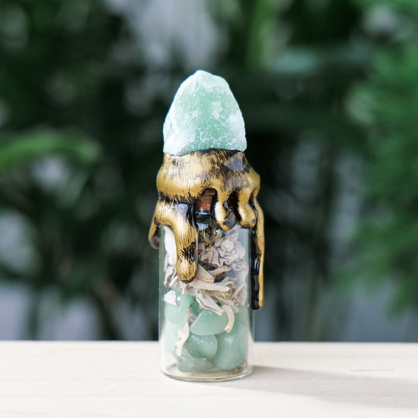 

PandaHall Raw Natural Aventurine Energy Bottle, Reiki Gemstone Chip inside Glass Wishing Bottle Halloween Home Decoration, 70~80mm...