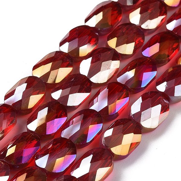 

PandaHall Faceted Electroplated Transparent Glass Beads Strands, AB Color Plated, Oval, Dark Red, 10.5x8x5mm, Hole: 1.5mm, about...