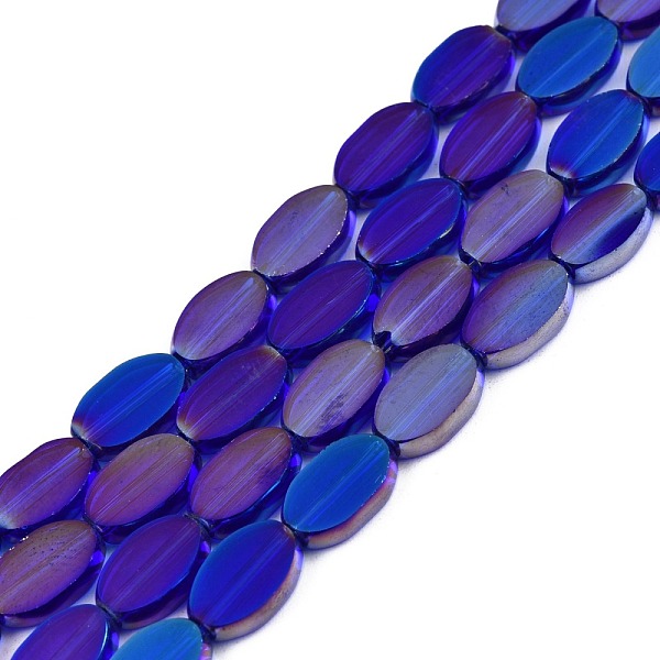 

PandaHall Painted Transparent Glass Beads Strands, Oval, Mauve, 10x6x3mm, Hole: 1mm, about 54~60Pcs/strand, 20.47~23.62''(52~60cm) Glass..., Purple