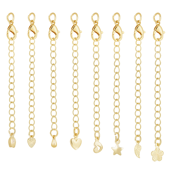 

PandaHall AHANDMAKER 24 Pcs Gold Necklace Extenders, 8 Style 14K Gold Plated Extender Chains Brass Chain Extender Jewelry End Extender...