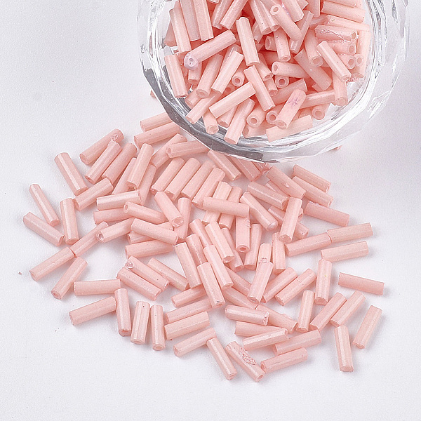 

PandaHall Glass Bugle Beads, Round Hole, Opaque Colours, Pink, 6~7x1.5~2mm, Hole: 0.8mm, about 10000pcs/bag Glass Pink