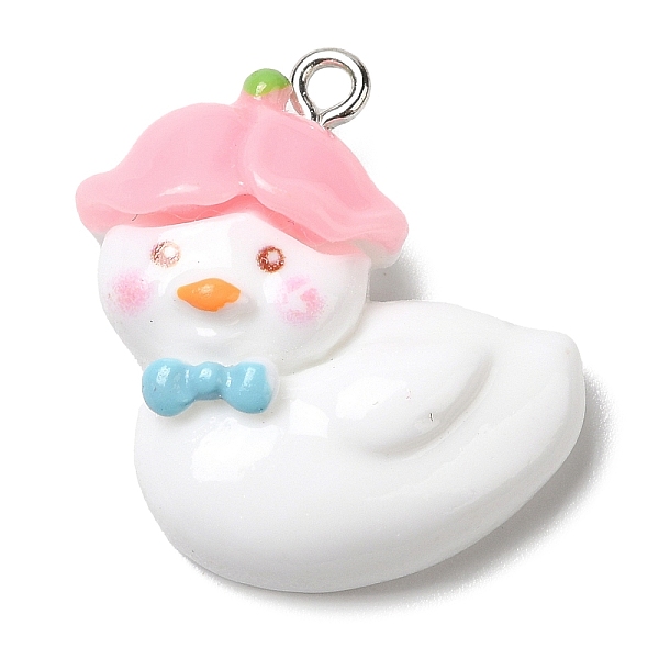 

PandaHall Cute Opaque Resin Pendants, Duck Charms with Platinum Plated Iron Loops, White, 26x24x9mm, Hole: 1.6mm Iron+Resin Duck White