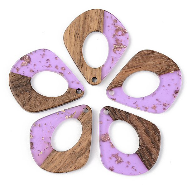

PandaHall Transparent Resin & Walnut Wood Pendants, with Gold Foil, Teardrop, Lilac, 32.5x27.5x3mm, Hole: 2mm Resin+Wood Teardrop Purple