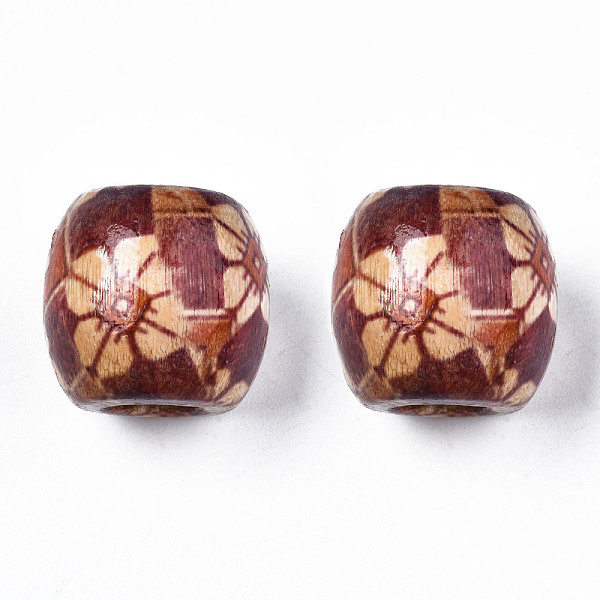 

PandaHall Printed Natural Wood Beads, Large Hole Beads, Barrel with Rhombus & Flower, Brown, 18x17mm, Hole: 7mm, about 310pcs/500g Schima...