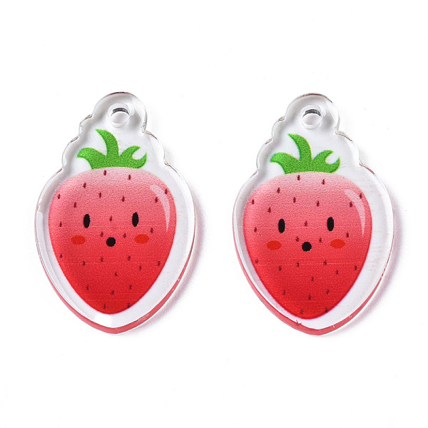 

PandaHall Translucent Acrylic Pendants, Double-Faced Printed, Strawberry, Red, 26.5x16.5x2mm, Hole: 2mm Acrylic Fruit Red