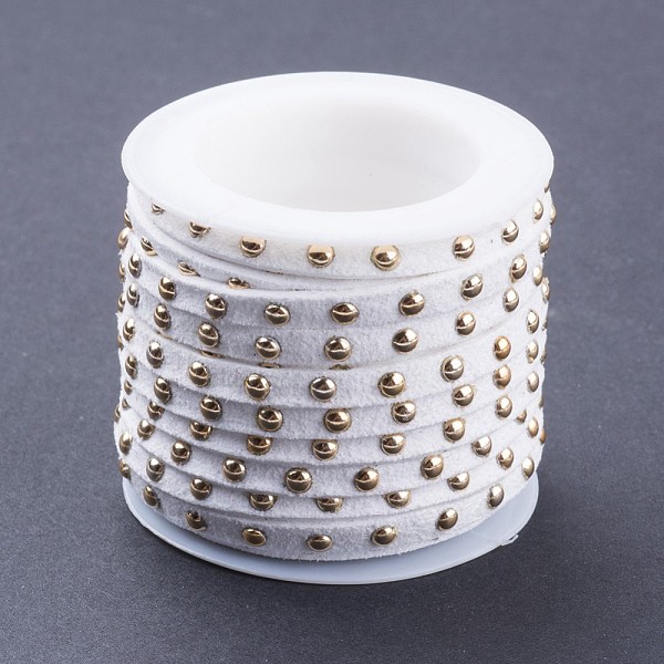 

PandaHall Faux Suede Cord, with Golden Tone Alloy Rivet, For Punk Rock Jewelry Making, White, 5x2.5mm, about 5.46 yards(5m)/roll Faux...