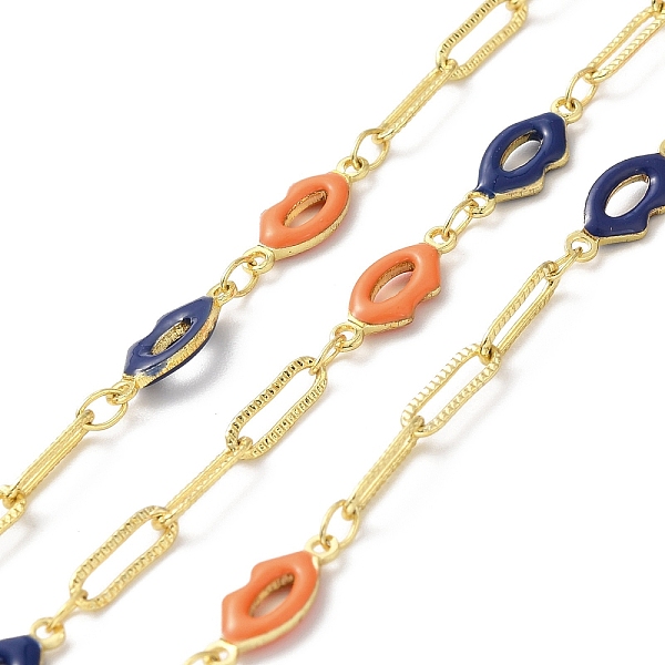 

PandaHall Handmade Enamel Lip Link Chains, Real 18K Gold Plated Brass Rectangle Link Chains, Soldered, with Spool, Cadmium Free & Lead Free...