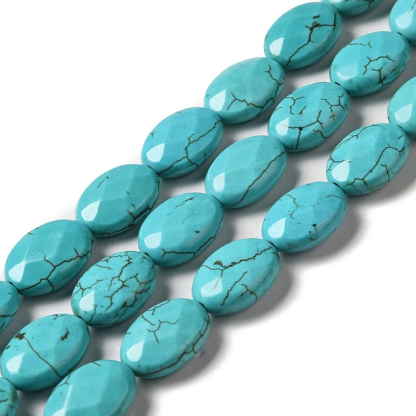 

PandaHall Natural Howlite Beads Strands, Dyed, Faceted, Oval, Dark Turquoise, 18x13x7mm, Hole: 1.4mm, about 22pcs/strand, 15.16 inch(38.5cm)...
