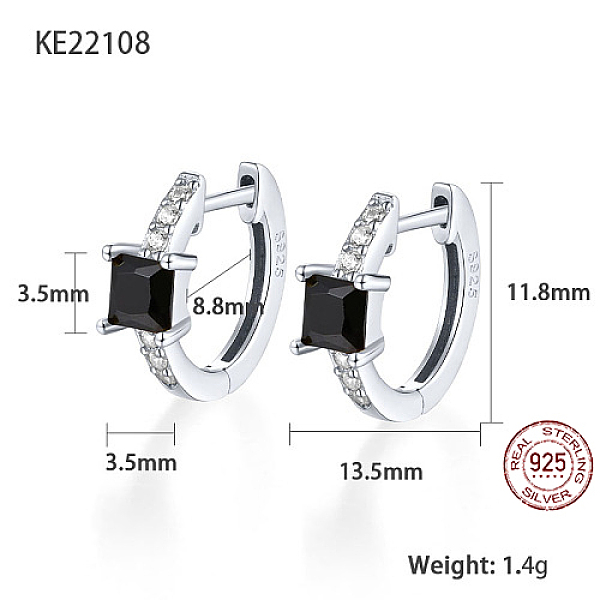 

PandaHall Platinum Rhodium Plated 925 Sterling Silver Hoop Earrings, Square Cubic Zirconia Earrings, with S925 Stamp, Black, 11.8x13.5mm...