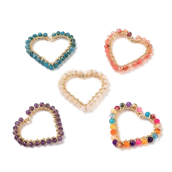 

PandaHall Heart Natural Faceted Gemstone Pendants, Wire Wrapped Pendants, with Brass Findings and Eco-Friendly Copper Wire, Golden, Mixed...