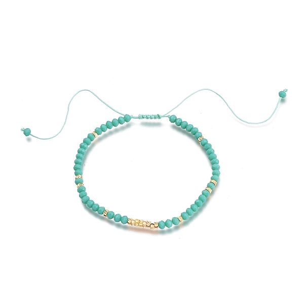 

PandaHall Adjustable Nylon Thread Braided Bead Bracelets, with Faceted Glass Beads and Real 18K Gold Plated Brass Beads, Rondelle, Dark Cyan...