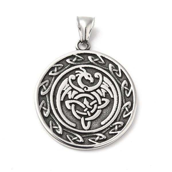 

PandaHall 304 Stainless Steel Manual Polishing Pendants, Flat Round with Triple Horn, Antique Silver, 40x35.5x3mm, Hole: 4x8.5mm 304...