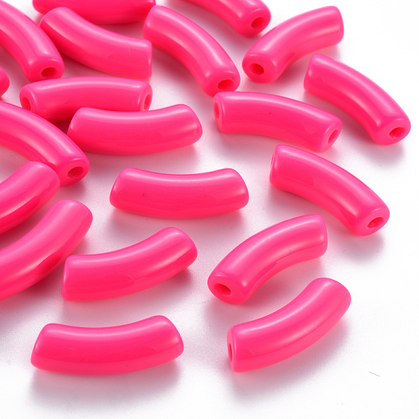 

PandaHall Opaque Acrylic Beads, Curved Tube, Hot Pink, 36x13.5x11.5mm, Hole: 4mm, about 133pcs/500g Acrylic Tube